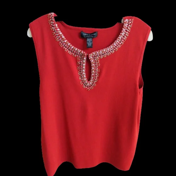 Cable & Gauge Top Red Beaded  Keyhole Sequin Trim Sleeveless Women size 1X - Picture 12 of 15
